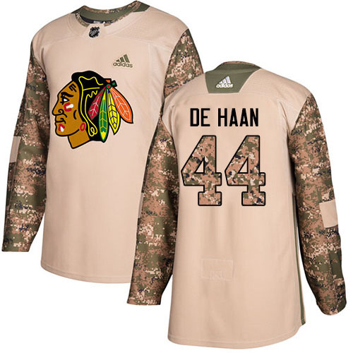 Adidas Blackhawks #44 Calvin De Haan Camo Authentic 2017 Veterans Day Stitched Youth NHL Jersey